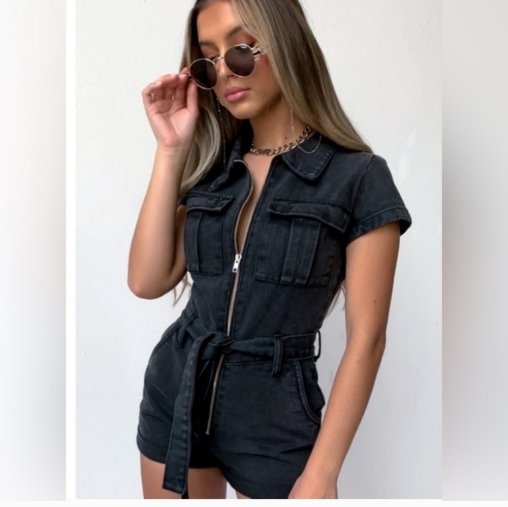 White Fox Trendy Black Denim Romper